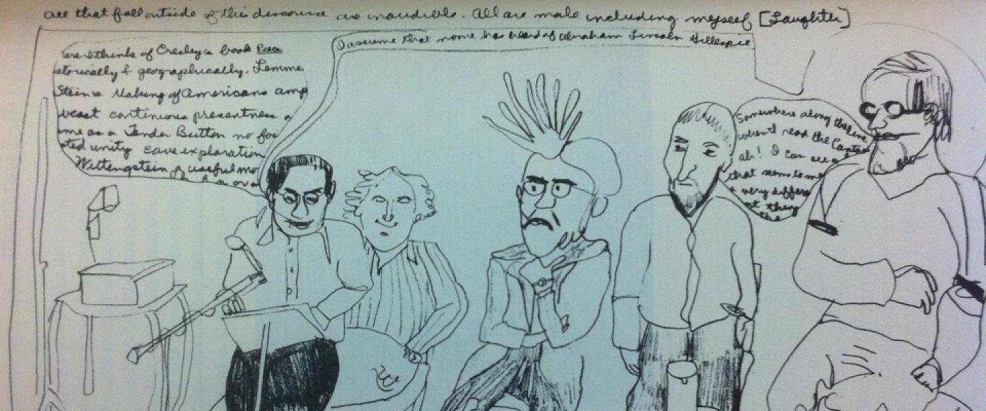 Drawing of a reading and gathering
