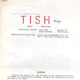 A long, yellowing peice of paper with the title "TISH" printed at the top.