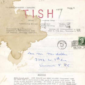 A long, yellowing peice of paper with the title "TISH" printed at the top.