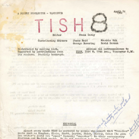 A long, yellowing peice of paper with the title "TISH" printed at the top.