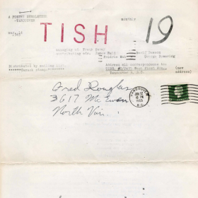 A long, yellowing peice of paper with the title "TISH" printed at the top.