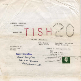 A long, yellowing peice of paper with the title "TISH" printed at the top.